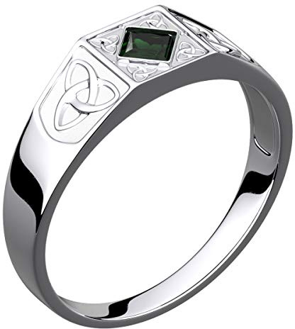 GWG Jewellery Sterlingsilberring quadratischer smaragdgrüner Stein mit keltischem Dreifaltigkeitsknotenring – 10 in Geschenkbox für Frauen