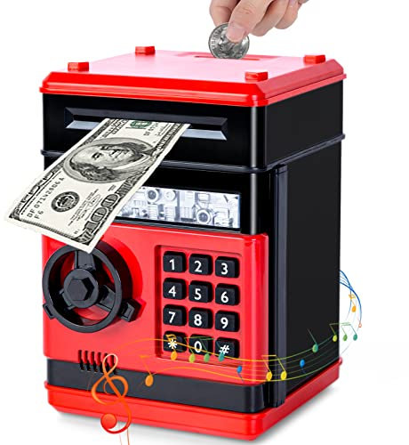 Thedttoy Elektronische Spardose Safe Kinder Tresor Digitale ATM Sparschwein, Number Bank Große Geldautomat mit Code, Weihnachts Geburtstags Geschenke für 3-12 Jahren Mädchen Jungen (Rot)
