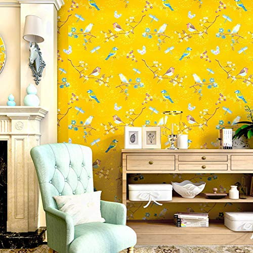 Amerikanische Tapete Hirtenblumen Vögel kleine frische Blumentapete blau gelb einfache moderne Wohnzimmer Hintergrund Wand Schlafzimmer Tapete