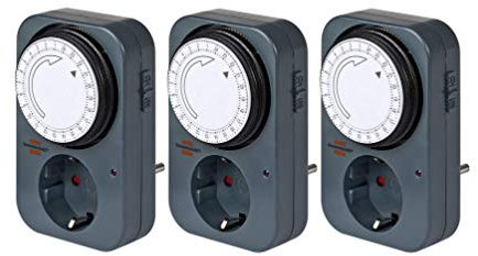 Brennenstuhl Zeitschaltuhr MZ 20, mechanische Timer-Steckdose (Tages-Zeitschaltuhr mit erhöhtem Berührungsschutz) grau (3er Pack)