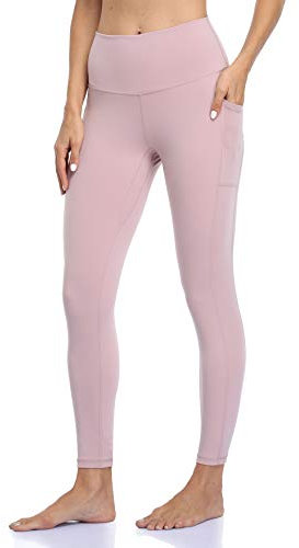 Colorfulkoala 7/8 Leggings Damen mit Taschen High Waist Sportleggings Blickdicht Scrunch Bauchweg Yogahose Sporthose, Rosa Wildleder, XL