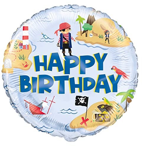Unique 78427 Happy Birthday Piraten-Folienballon, rund, 1 Stück, mehrfarbig, Large