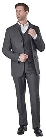 Xposed Chinois Gris Grandad Hommes Col 3 Pièce Costume Aménagée Nehru Veste Robe De Soirée De Mariage [SUIT-B14-10-GREY-44UK]