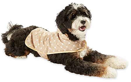 Bone Dry Pet Robe Collection, Trellis Paw Print, Absorbent Microfiber Bath Robe with Adjustable Closure for Dogs & Cats, Small,Taupe