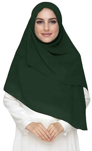 Lina & Lily Premium Chiffon Damen Muslim Hijab Kopftuch Schal Quadrat 145 x 145cm (Dunkelgrün)