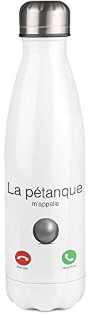 Bouteille Isotherme blanche au motif Petanque m'appelle