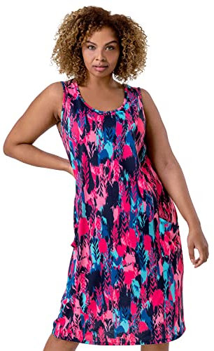 Roman Curve Women Abstract Print Cocoon Dress - Ladies Spring Everyday Summer Evening Vacation Work Holiday Sleeveless Smart Casual - Plus Purple - Size 2628