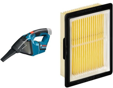Bosch Professional 12V System Akku Staubsauger Gas 12V (0,35L Behältervolumen, 0,87kg, ohne Akkus und Ladegerät, im Karton) + 2607432046 Filtre à plis Faltenfilter für Gas 10,8V-LI, Noir, Jaune
