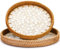 Frcctre 2 Pack Round Rattan Serving Tray with Mother of Pearl Inlay Wooden Base, Decorative Wicker Baskets Woven Serving Tray for Bread Fruit Food Coffee Breakfast, Storage and Display, 2 Sizes