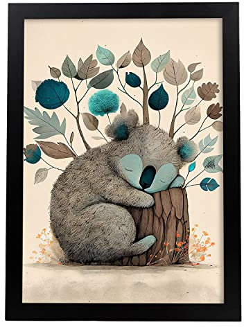 Nacnic Koala Poster im Präzisionsstil. Illustrationen süßer schlafender Tiere in warmen Farben für Kinderzimmer. Innenarchitektur und Dekoration. A4.