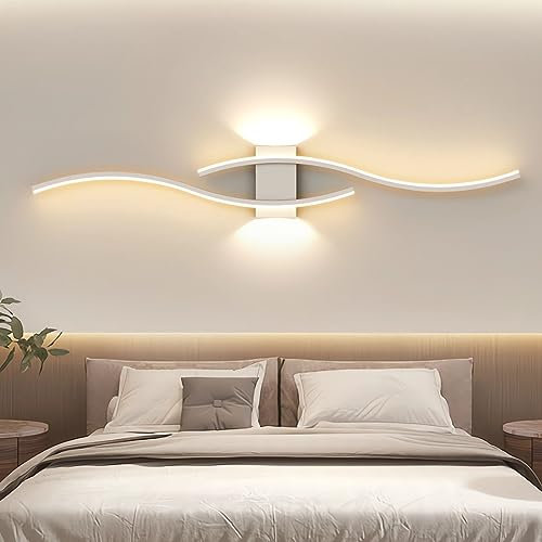 J.SUNUN Wandlampe Led Wandleuchte Innen Modern Lang Weiss 100CM 35W Flurlampe Up Down Treppenhauslampe Wandbeleuchtung für Flur Treppenhaus Wohnzimmer Kinderzimmer Schlafzimmer Warmes Licht 3000K