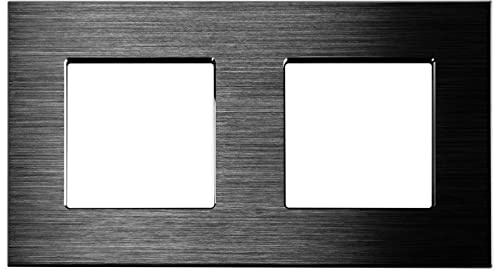 Luxus-Time Wippschalter Lichtschalter Steckdosen Aluminium Rahmen Unterputzdose UP Schuko Wipp Wandschalter Einbau Kippschalter Schwarz (2-Fach Rahmen Aluminium)