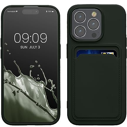 kwmobile Handyhülle kompatibel mit iPhone 15 Pro Hülle - Handy Cover mit Fach für Karten - in Dunkelgrün