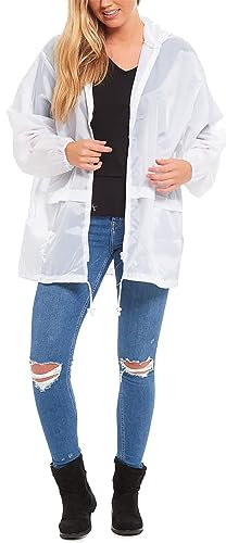 MA ONLINE Manteau de pluie léger et coupe-vent imperméable à capuche pour homme, blanc, 6XL