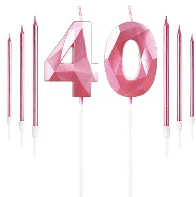 Girls Pink 40th Birthday Candles Set, Number 40 Candle with Girls Pink Long Candles, Birthday Candles for Cake, Birthday Candle, Cake Candles Cake Topper Decorations for Women Birthday Party Wedding