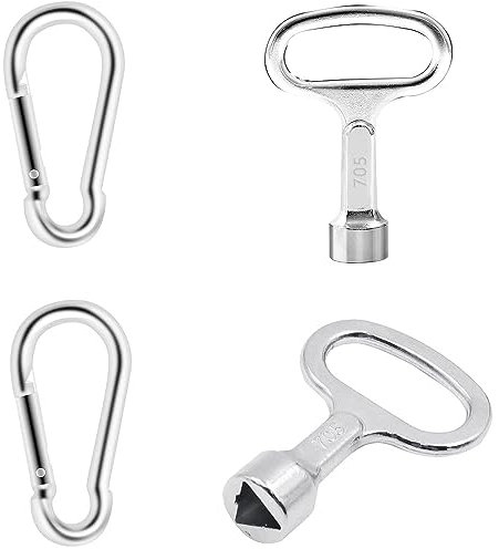 Shallho Pack of 2 Triangle Keys, Universal Metal Triangular Key Wheelie Bin Triangle Socket Spanner Tap Key with Carabiner Hook for Electric Box Gas Water Electricity Meter Box Cabinet