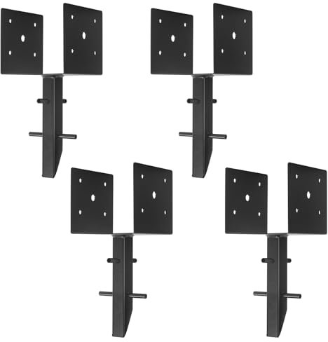 Nrspp 6x6 Concrete Post Anchor 4 Pcs (Inner Dia 5.6“x5.6“) U Shape Fence Post Holder Ground Spike Metal Black Powder Coated Post Base