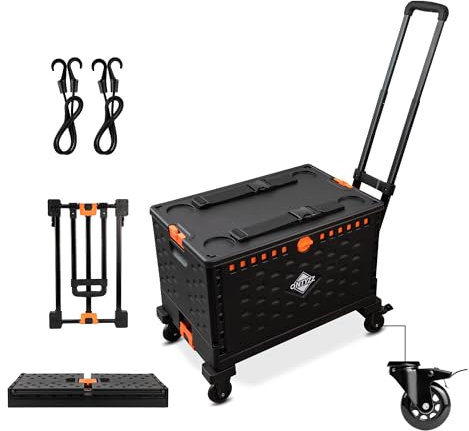 Einkaufstrolley Klappbar Einkaufswagen Trolley mit Einer Separaten Faltbaren Aufbewahrungsbox 60L Große Kapazität Handwagen mit 360°Drehbare Gummiräder mit Bremse & Deckel Transport Folding Cart