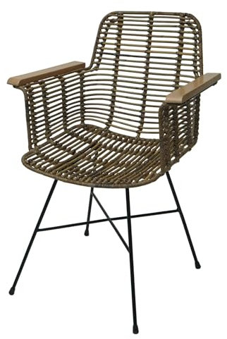 Esszimmerstuhl HWC-M29, Küchenstuhl Korbstuhl Rattansessel Rattanstuhl Stuhl mit Armlehnen, Kubu Rattan Holz Metall