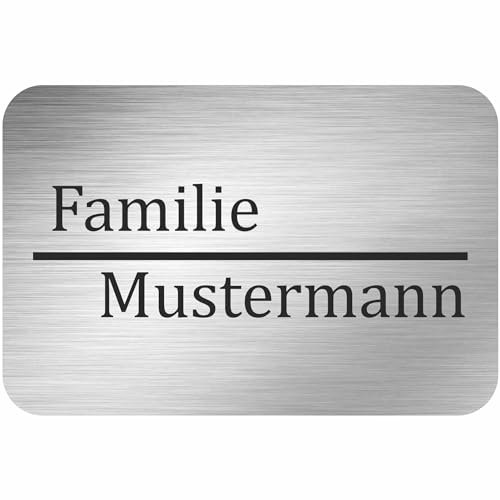 INDIGOS UG - Namensschild - großer Strich - 300x200 mm Aluverbundplatte Edelstahllook 3 mm - individuell personalisiert mit Wunschtext, Namen, Familienname, Firma - Briefkasten - Haustür