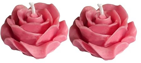 Votre Château Bougie Rose Lot de 2 Bougies Décoratives Sur Pied Fleur de Rose Faite à la Main en Foncé, Coffret Cadeau, Env. 4x2 cm