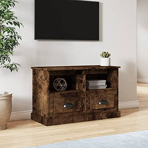 Homgoday Meuble TV en bois contreplaqué chêne fumé 80 x 35 x 50 cm, meuble pour TV, salon, salle à manger, bureau, télévision, équipement de musique, meuble bas de rangement