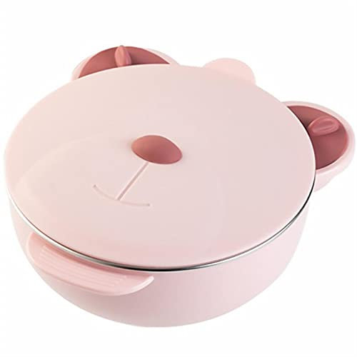 XUCHIL Ciotola per Neonati 1 Pz Piatti del Bambino Isolamento Termico Scatola di Pranzo da Tavola Ciotola Portrable Aspirante Stoviglie per Bambini (Color : Pink)