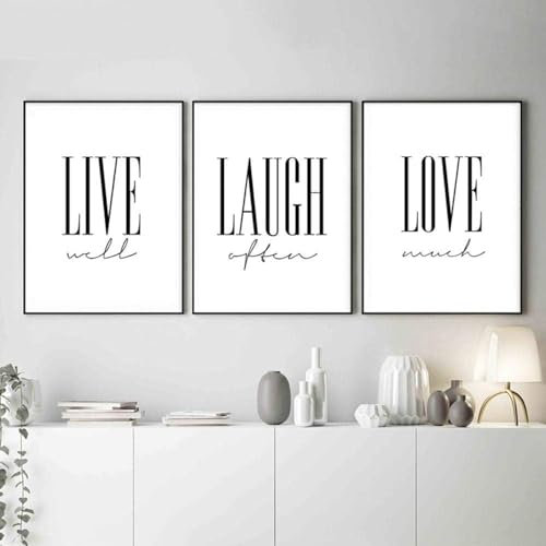 AWKFHF Live Laugh Love Bilder,Schwarz-Weiß Leinwandbild Poster Kunstdruck Wohnzimmer Deko Schlafzimmer Bilder Wanddekoration - ohne Rahmen (3X40X60CM,ohne Rahmen)