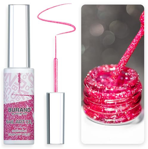 BURANO Liner Holographic Gel Nail Polish, UV LED Reflective Glitter Painted Gel Silver Metallic Gel Nail, Build in Thin Nail Brush Chrome Gel Curing Required 8ml (LX15)