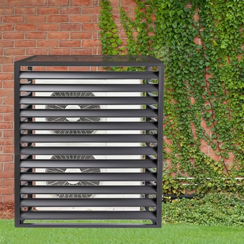 Abdeckung für Klimaanlage und Wärmepumpe Verkleidung für Außengerät Garten Balkon Sichtschutz for den Außenbereich Zaun Mülleimer Blumenständer Raumteiler Schutzgitter aus Aluminium mit Lamellen AC-Ab