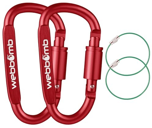 WEBBOMB® 2X Karabiner Haken mit Schraubverschluss 8cm Schraubkarabiner + 2X Drahtseil Schlüsselringe Karabinerhaken für Camping Wandern Sport Schlüsselanhänger