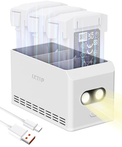 LKTOP Mini 4 Pro/Mini 3 Series Hub di ricarica della batteria, hub di ricarica bidirezionale con luci LED di memorizzazione modalità allarme, caricabatterie rapido da 37 W, Compatibilità: DJI Mini 4
