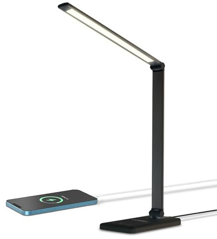 LQWELL® LED Schreibtischlampe Dimmbar Metallmaterial, 5 Farben und 10 Helligkeitsstufen, Augenfreundliche Nachttischlampe mit USB-Aufladung, Touch-Steuerung und Memory-Funktion für Kinder, Büro