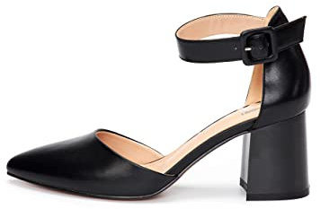 Rio Fiore Zapatos de tacón para mujer, negro/blanco/gris/azul/beige/topo/verde/fucsia/violeta/rojo, tacón de bloque de 7,5 cm, cómodos zapatos de tacón con correa, suave ante sintético/piel sintética