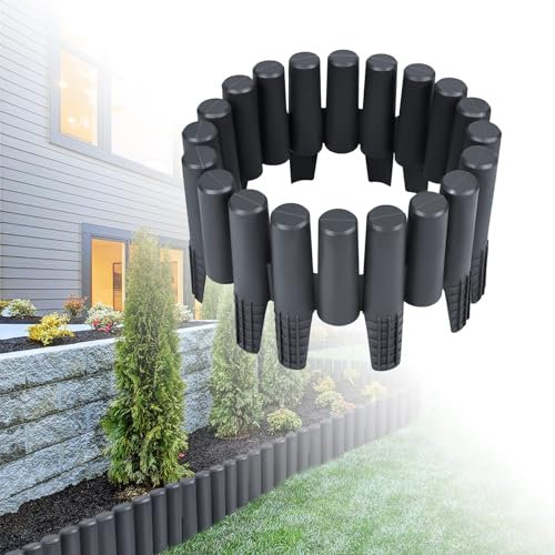 LZQ 8,4m Anthrazit Rasenkante Kunststoff Flexibel Gartenpalisade Holzoptik Palisade Beetzaun Beetumrandung Beeteinfassung für Gärten, Gras-und Steintrennung, 30 Stück