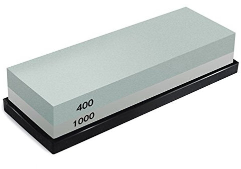 Lanko Pierre à aiguiser, pierre à aiguiser 2 en 1 400/1000 grès en grain, aiguiseur de couteaux, support en pierre en caoutchouc inclus