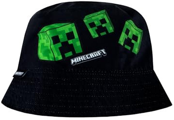 Minecraft Hut | Reversible Fischerhut Für Jungen | Creeper Gaming Hut | Offizielles Gamer-Merchandise | Schwarz | One Size