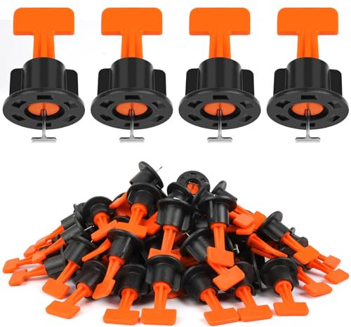 Flintronic Fliesen Nivelliersystem 1.5 mm, 80 St. Fliesen Verlegehilfe Nivellierset mit 2 Schraubenschlüssel, Mehrweg Fliesenkreuze, Fliesen Werkzeug Fliesen Keile Set für Wand Bodenfliesen (Gelb)