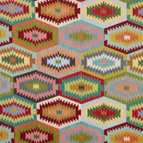 Kt KILOtela - Polsterstoff, Jacquard, Gobelin, recycelt, für Stühle, Kissen, Sofa, verschleißfest, Nähen, 100 cm Länge x 280 cm Breite, geometrisches Tacuspac, mehrfarbig, 1 Meter
