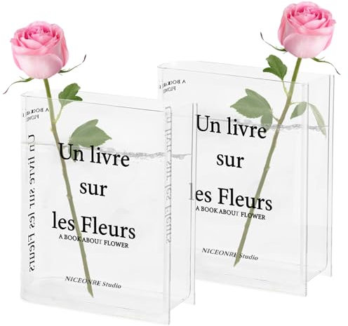 Tarocat Acryl Buch Vasen, 2 Stücke Transparente Buchvase, Klare Buchvase, Buchförmige Vase Aus Acryl, Vase Buch Transparent Book Vase für Blumenarrangements, Mittelstücke und Heimdekoration