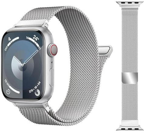 MRAIN-H Loop in Maglia Milanese Brevettato Compatibile con Cinturino Apple Watch 44 mm 40mm 45mm 41 mm 42mm 38mm 49mm 46mm Donna Uomo, Cinturini per iWatch Serie 10 9 8 7 6 5 4 3 SE Ultra 2 1