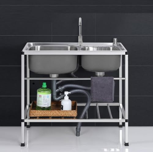 Fregadero Portatil Camping,fregadero Cocina 2 Senos,Lavabo De Acero Inoxidable Para El Hogar Del Restaurante,con Grifo Frío Y Caliente Para Lavandería,para Cocina Restaurante Bar Camping (Size : 78x4