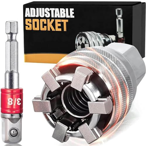 KEWAYO Verstellbarer Universal-Steckschlüssel 10-19mm – Super-Steckschlüssel mit 65mm Adapter für metrische 3/8-3/4'' Ratschenschlüssel