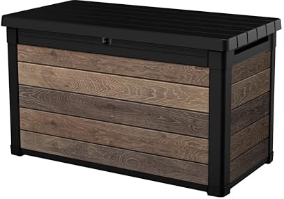 Keter Walnut 100 Gallon Resin Deck Box-Organization and Storage for Patio Furniture Outdoor Cushions, Throw Pillows, Garden Tools and Pool Toys