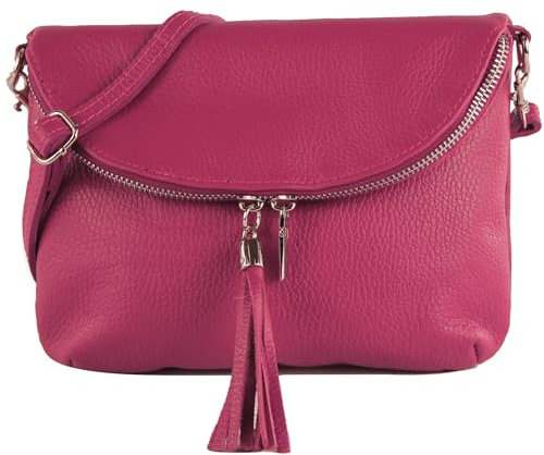 modamoda de T07L / T139L Damen Leder kleine Umhängetasche 2 Modelle handmade in Italy, Farbe:Pink