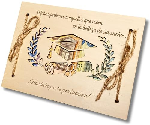 Regalo de graduación | Tarjeta felicitación de graduación | Tarjeta para Regalar Dinero | Regalo para Estudiantes, universitarios | Tarjeta de Madera para Fiesta de graduación (GRADUACIÓN)