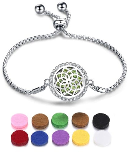 SIXDUTON Armband für Damen Frauen, Verstellbares Edelstahl Lebensbaum Aromatherapie Armbänder mit Farbigen Filzpads (Blütenblatt B) (Blütenblatt B)