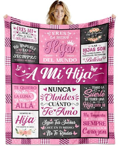 Hija-Decke, 152,4 x 127 cm, Hija-Geschenke, Regalo para Hija, Regalo para Mi Hija, Regalo Hija Cumpleanos, Geburtstagsgeschenk für spanische Tochter, Menta para Hija De Mama Papa, Tochter Geschenke