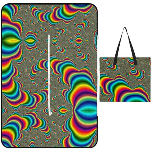 Cmagnifico Picknickmatte mit Reißverschluss, psychedelische Trippy-Regenbogen-Picknickdecke, Outdoor-Teppiche, 150 cm x 100 cm