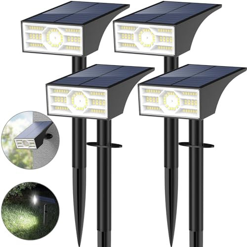 Solar Garden Lights, 56 LED Solar Spot Lights Outdoor, 4 Modes Solar Landscape Spotlights 6500k Cool White IP65 Waterproof Solar Powered Garden Lights Dusk-to-Dawn for Pathway Yard Wall Porch【4 Pack】